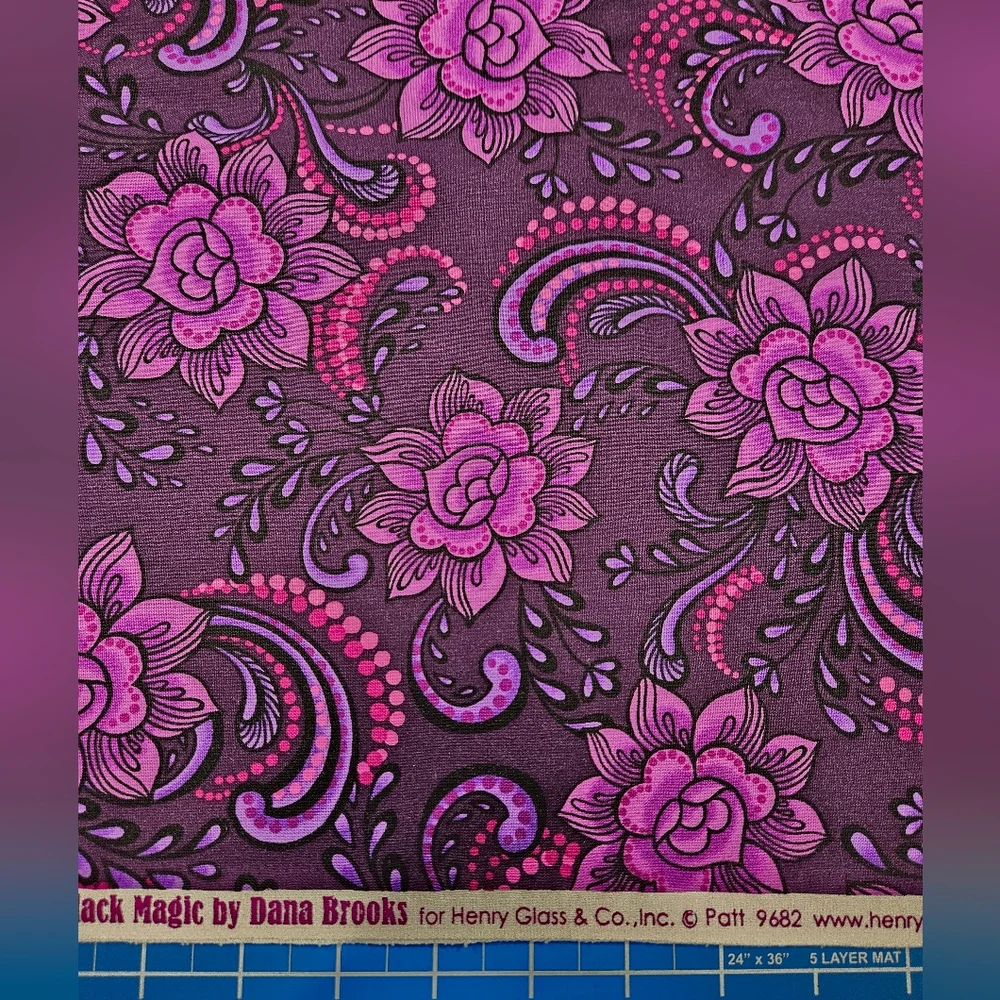 Purple & Pink Floral Cotton Fabric By The Yard - Picture 2 of 3
